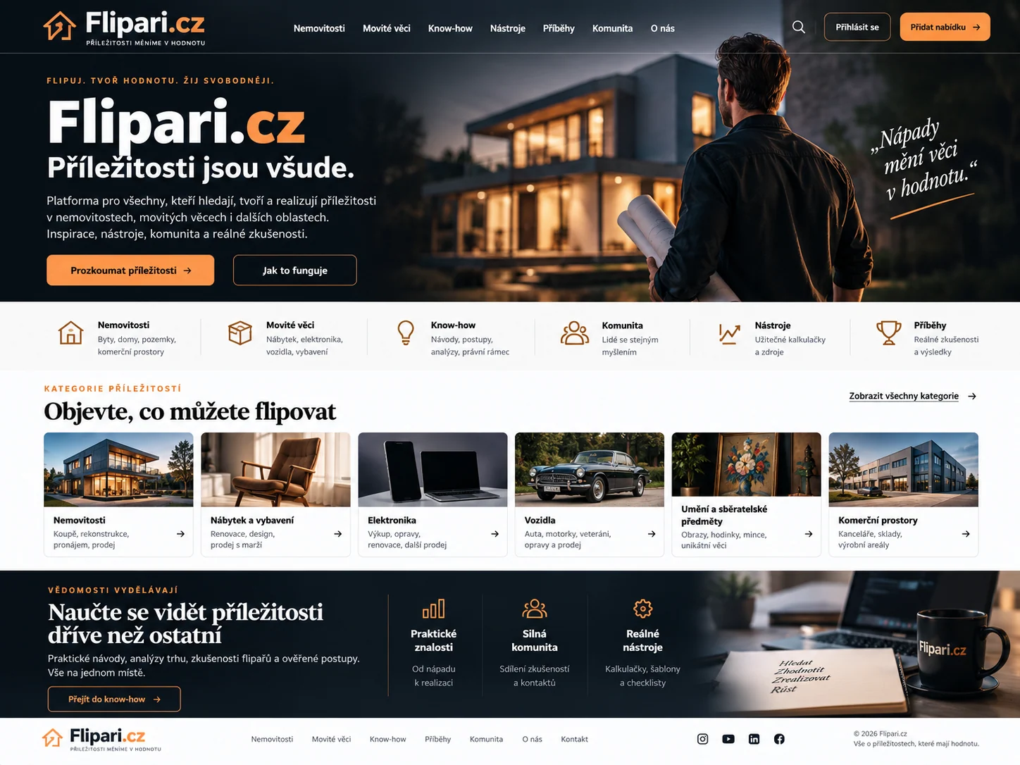 Návrh platformy Flipari.cz pro příležitosti v nemovitostech a movitých věcech, know-how, nástroje a komunitu